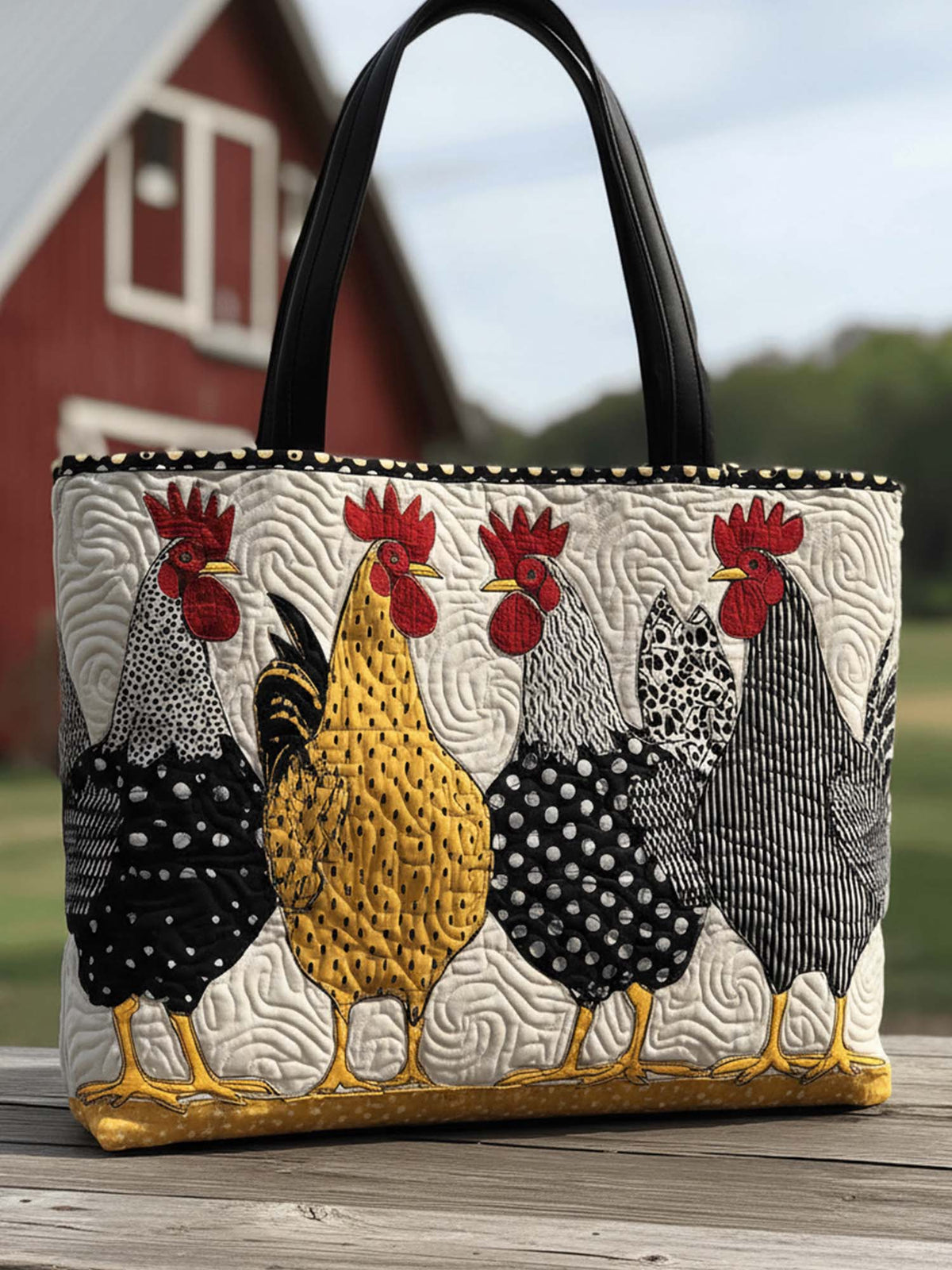 Funky Chicken Quilted Tote Bag Style C