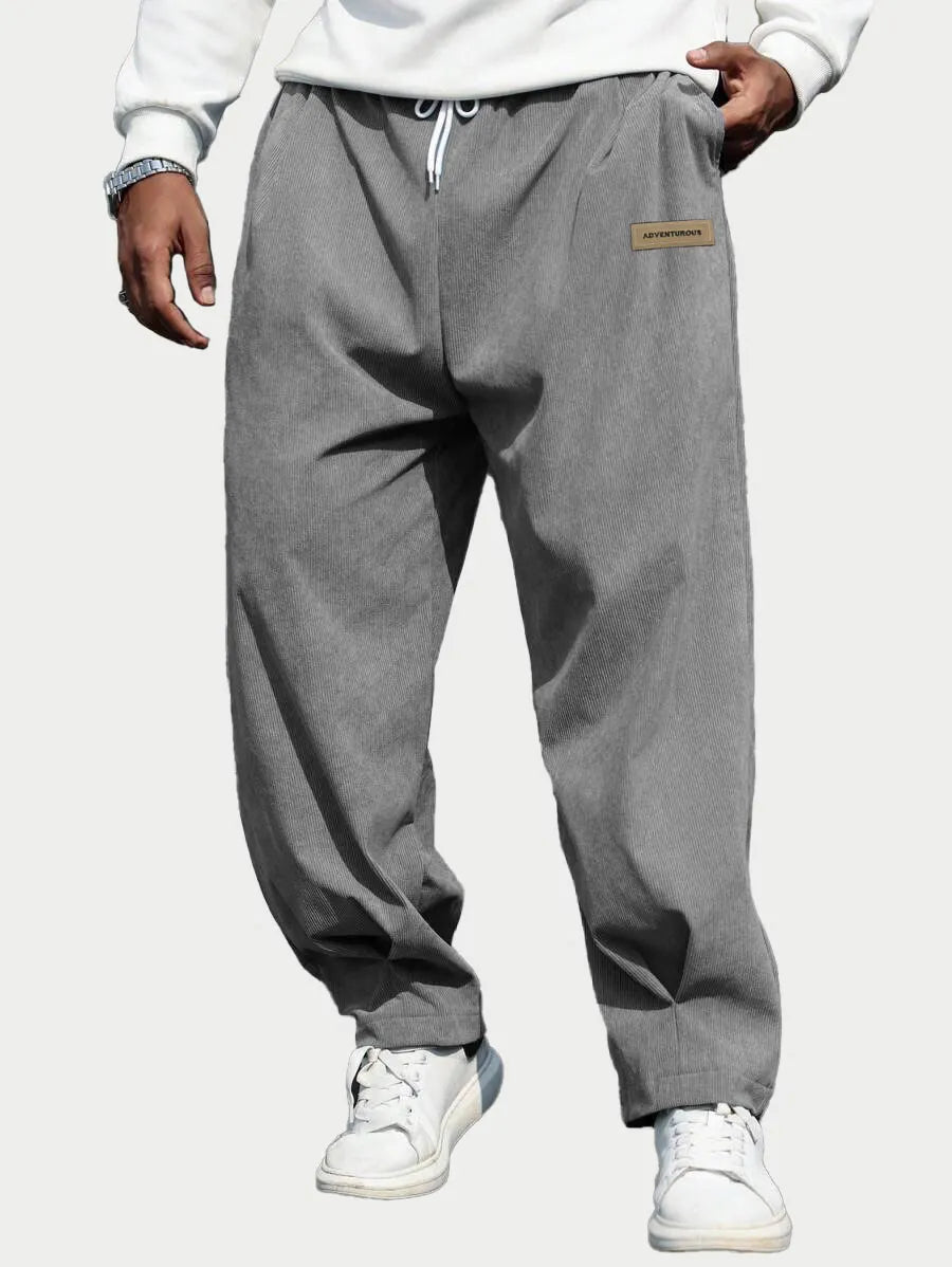 Men's Fashion Casual Sports Corduroy Fabric Logo Embroidered Pocket Trousers
