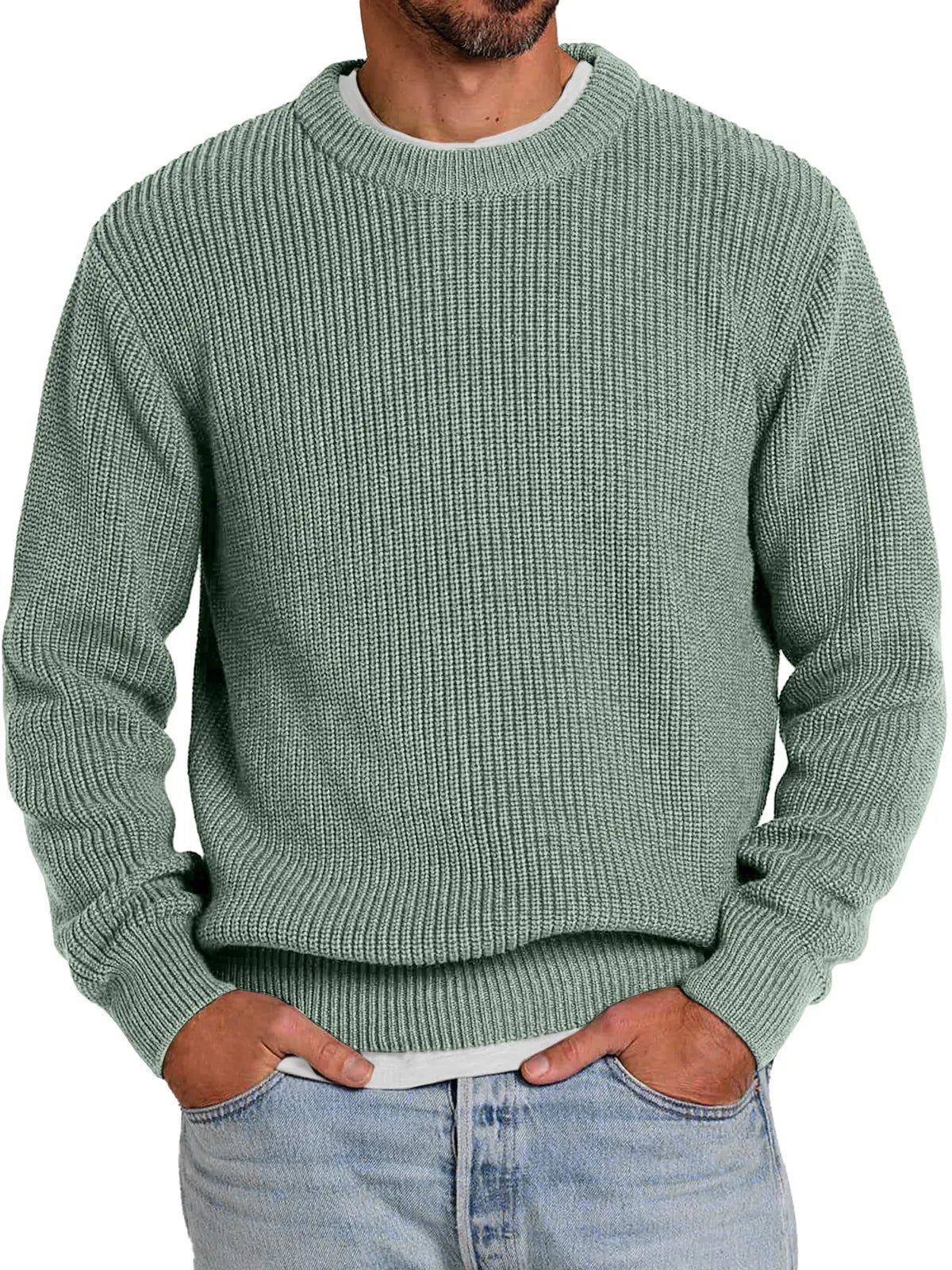 Men's Casual Round Neck Solid Color Comfortable Knitted Sweater