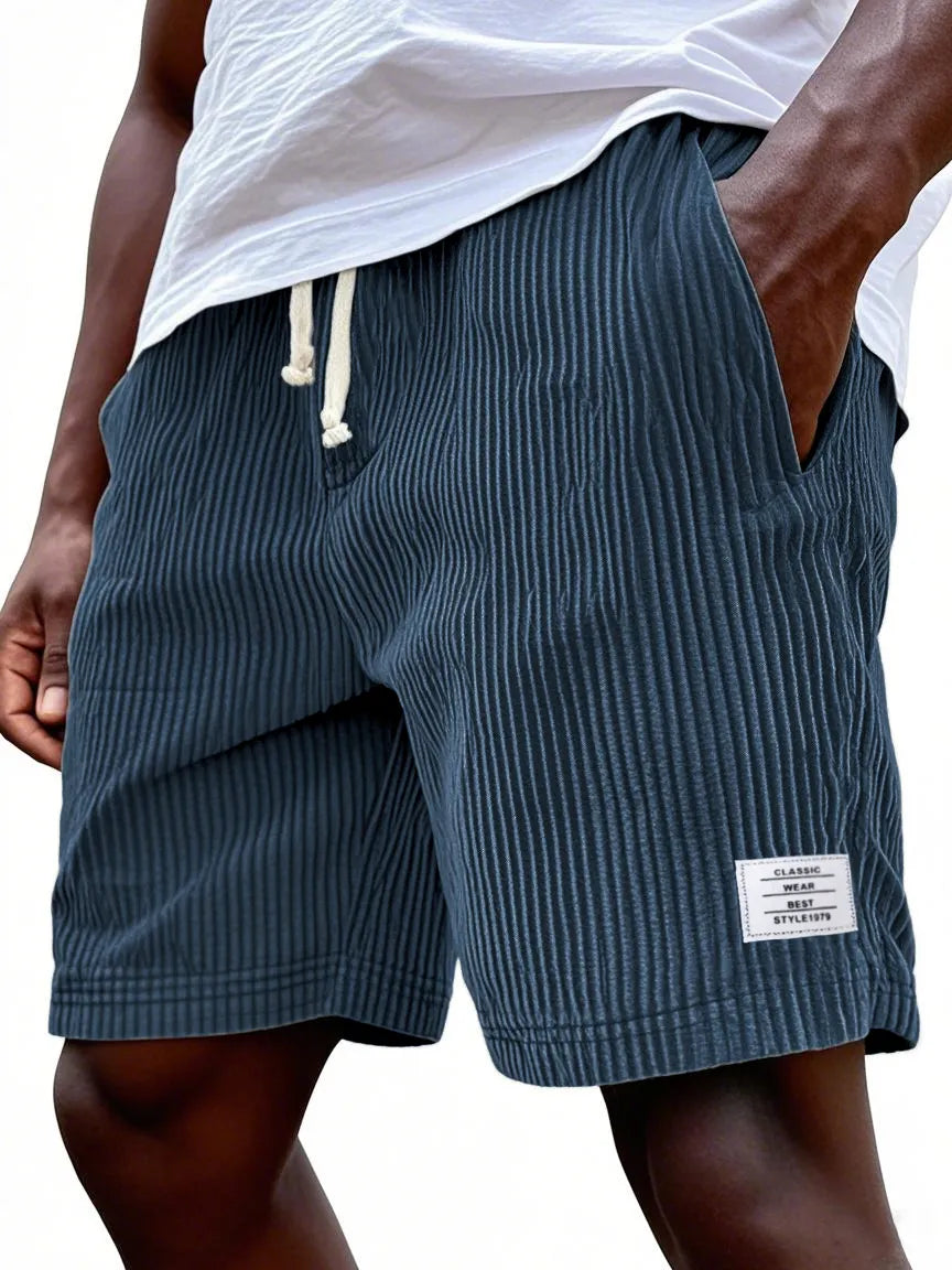Men's Stylish Ribbed Simple Embroidered Corduroy Loose Lace-up Casual Shorts