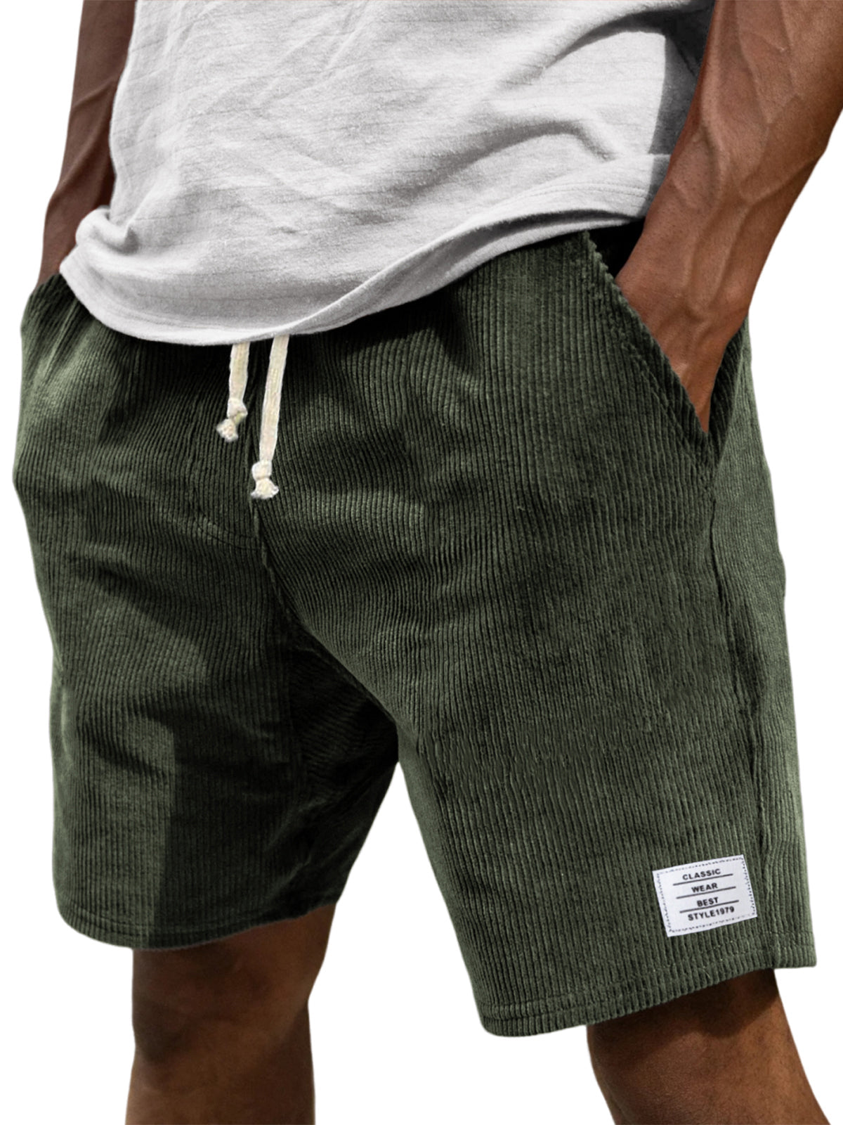 Men's Stylish Corduroy Simple Embroidered Logo Casual Lace-up Loose Shorts