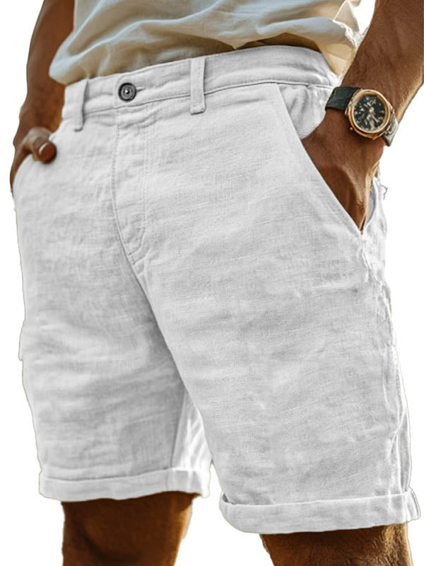 Men's Fashion Retro Hemp Fabric Pocket Casual Shorts