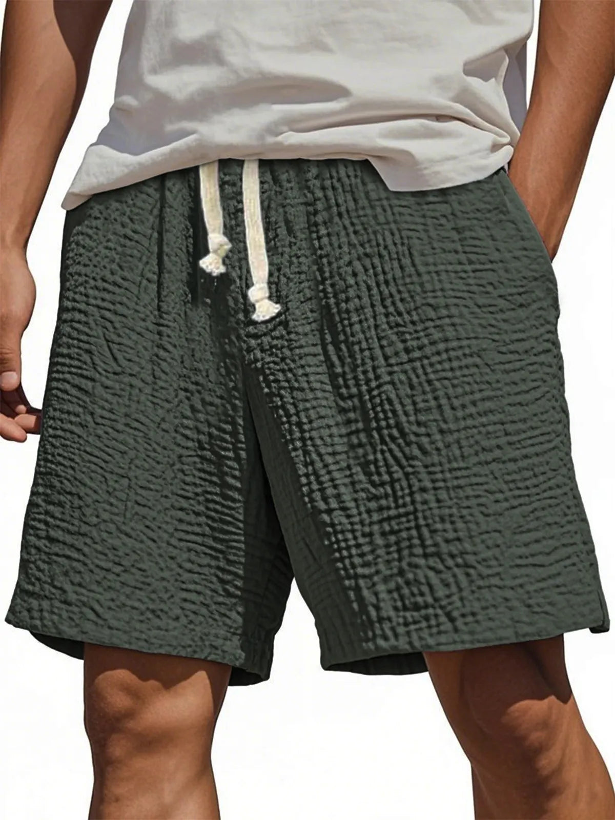 Men's Stylish Wrinkled Textured  Lace-up Casual Shorts