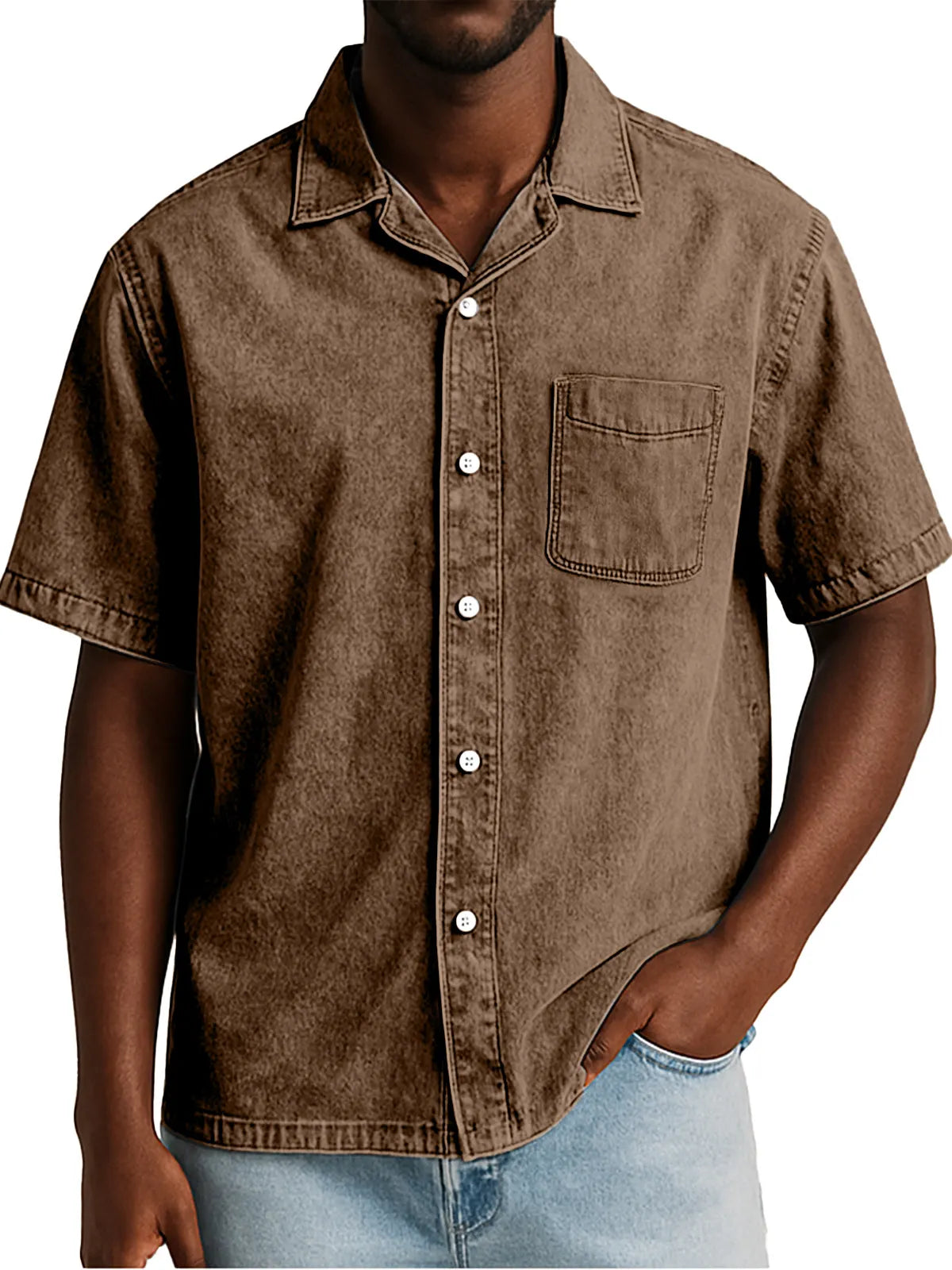 Men's Retro Solid Color Loose Cuban Collar Short Sleeve Shirt