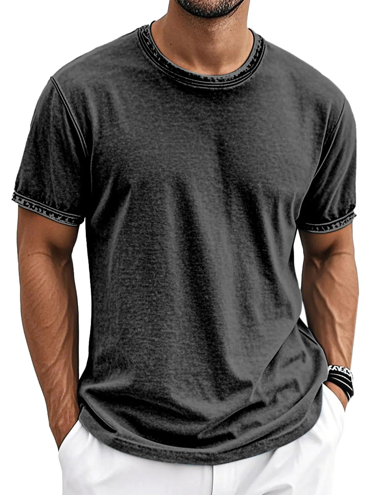 Men's Retro Cotton Washed Round Neck Short-sleeved T-shirt