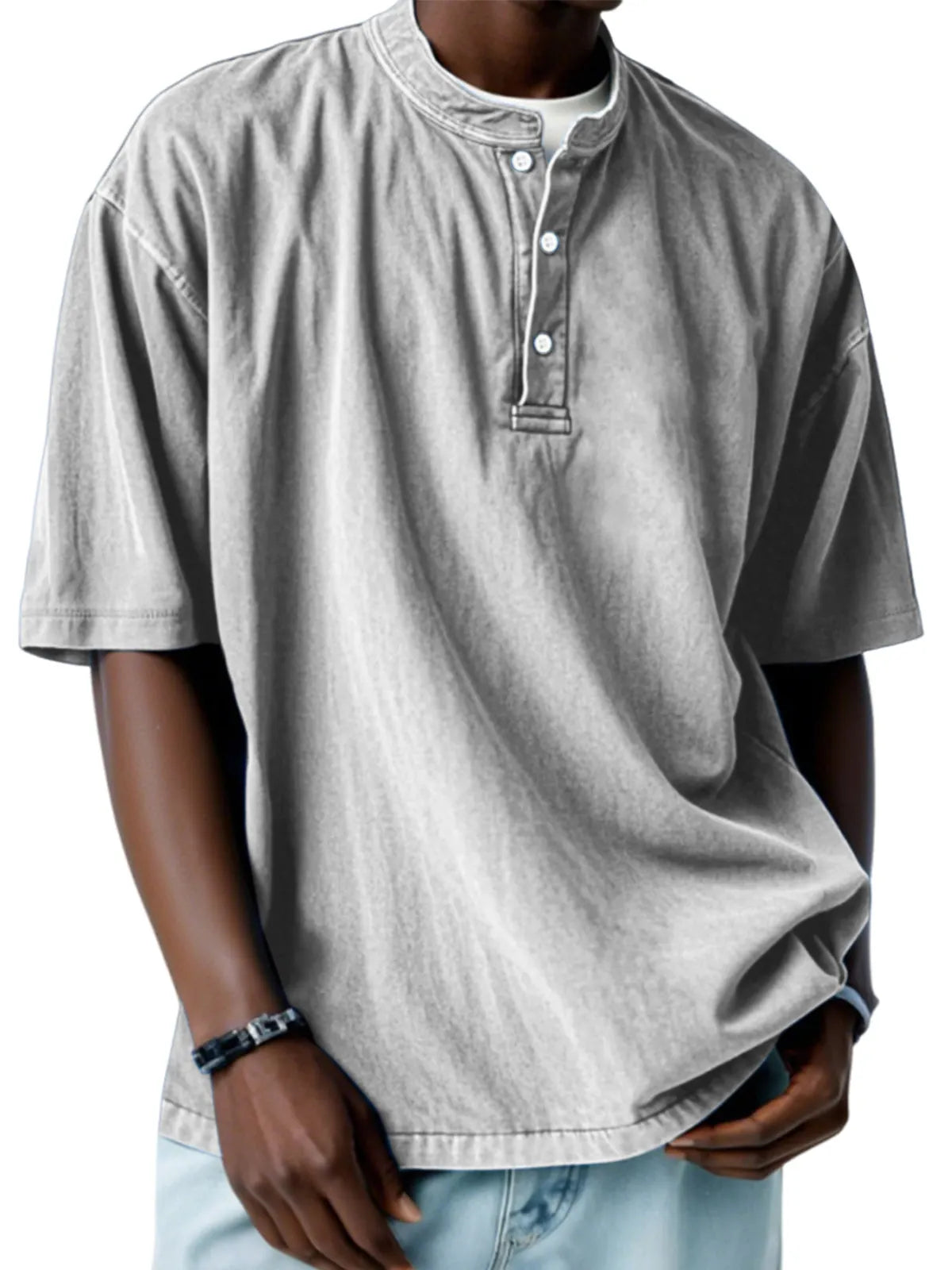 Men's Casual Simple Solid Color Short Sleeve Henley Shirt