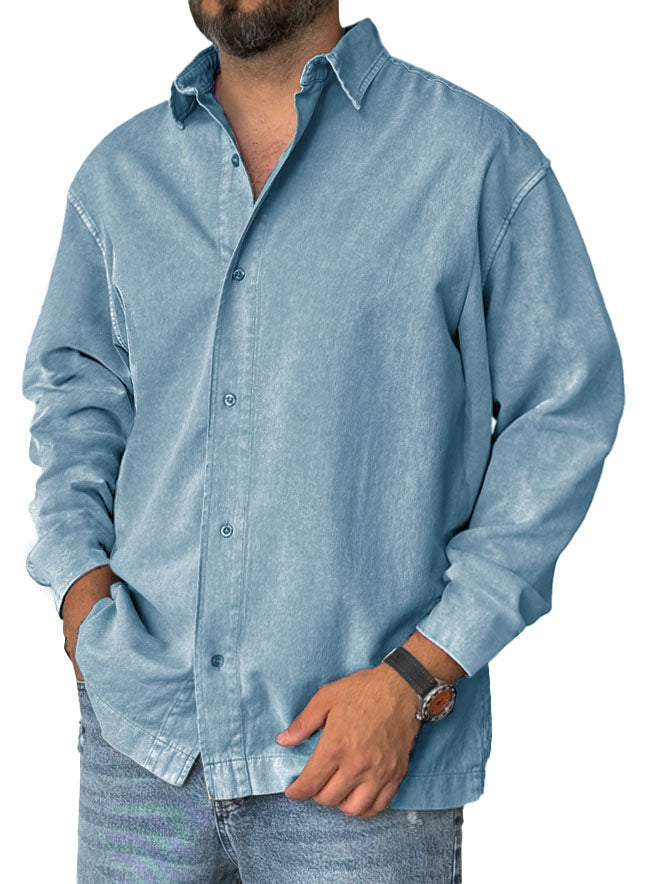 Men's Fashion Retro Distressed Lapel Long-sleeved Shirt