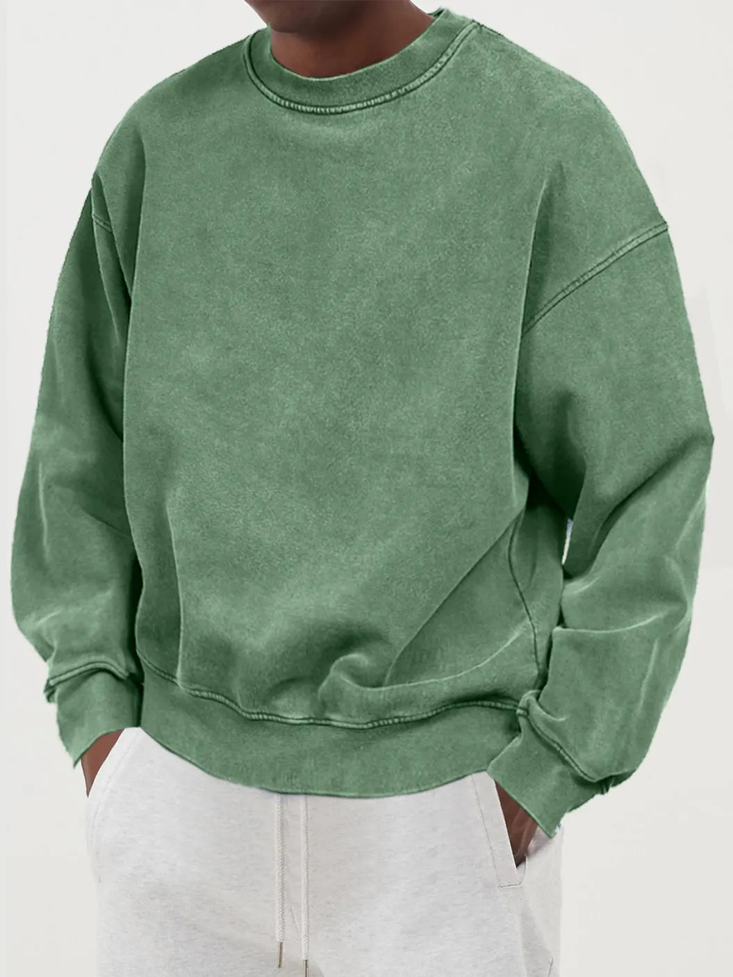 Men's Distressed Washed Cotton Round Neck Long-sleeved Sweatshirt