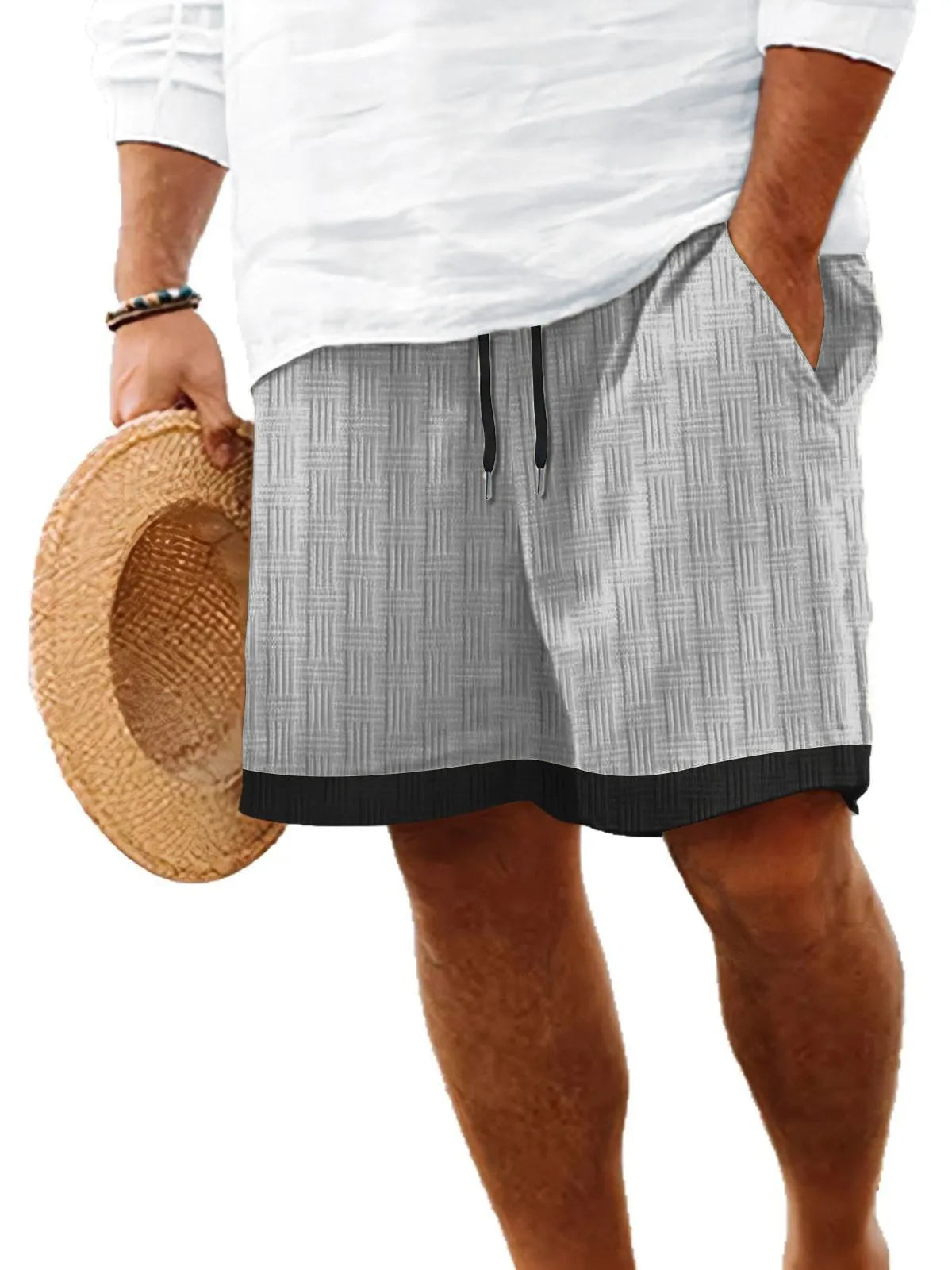 Men's Beach Texture Jacquard Casual Lace-Up Shorts