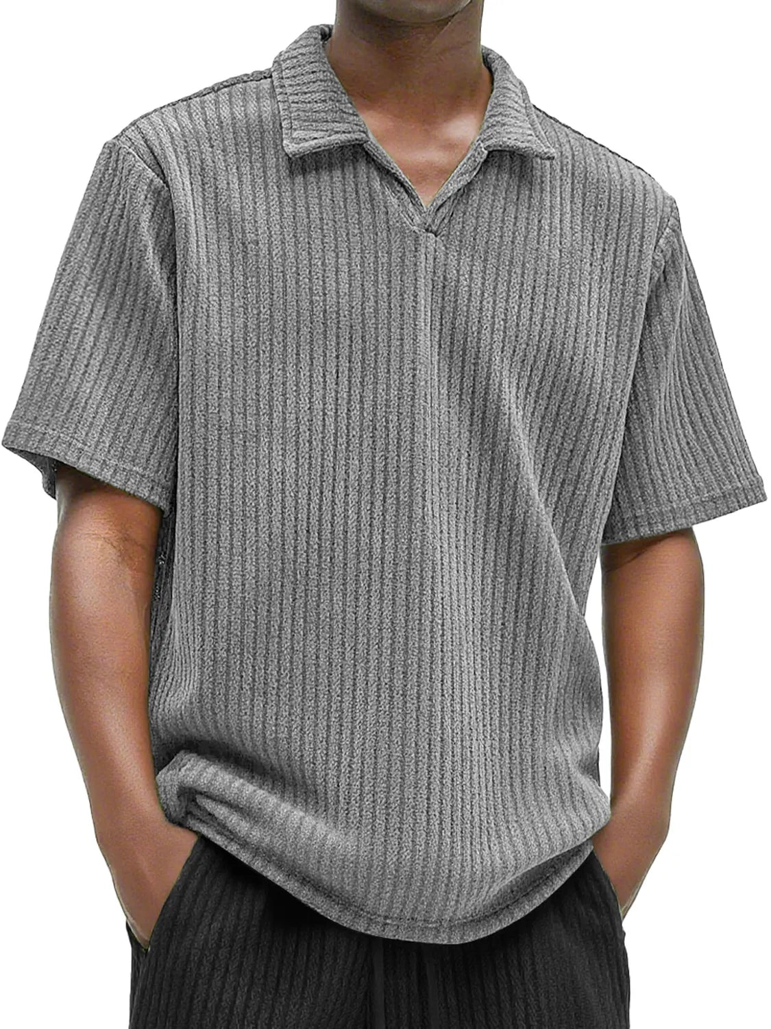 Men's Daily Texture Casual V-neck Solid Color Comfortable Short-sleeved Polo Shirt