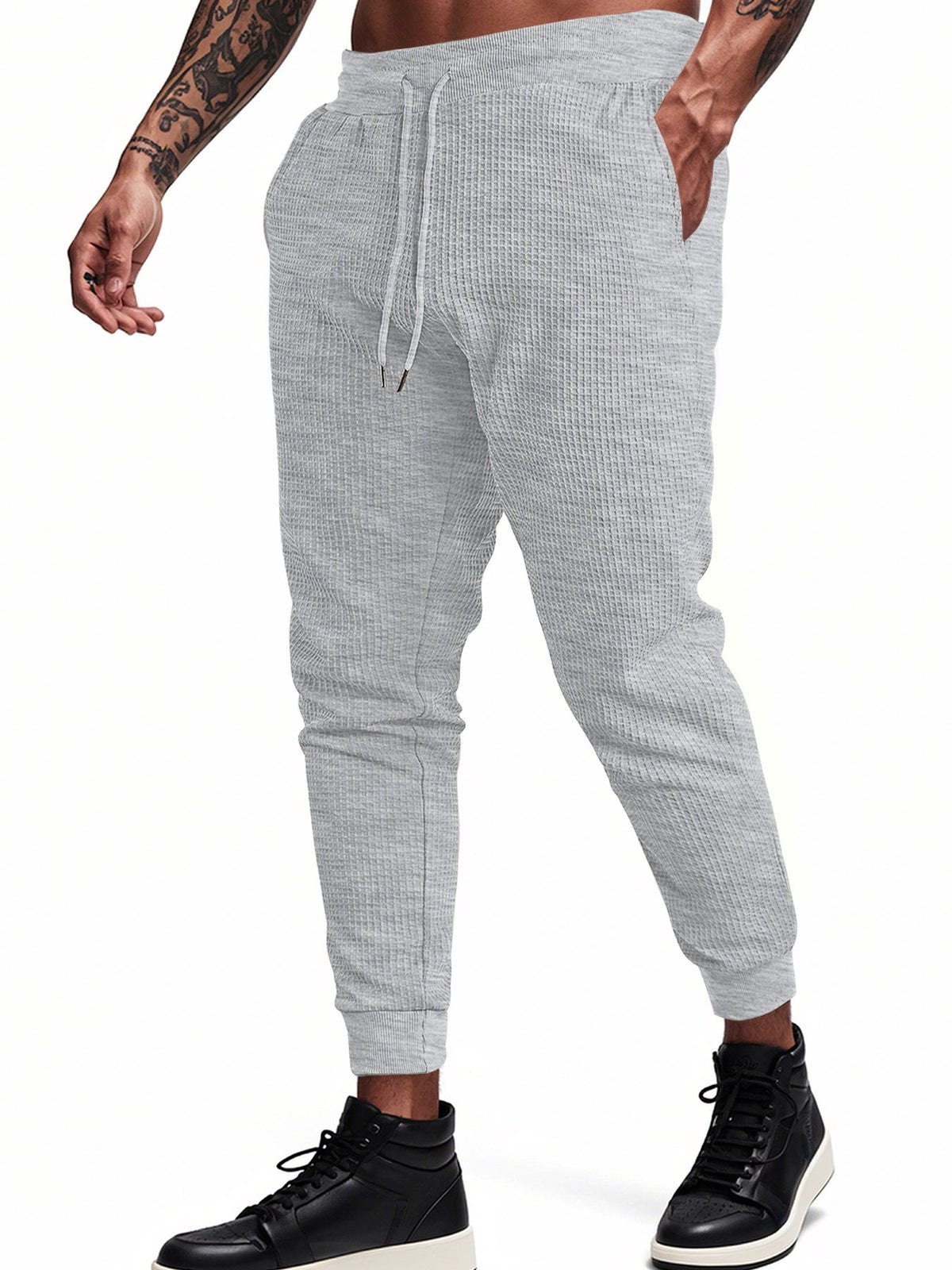 Men's Casual Breathable Solid Color Waffle Trousers