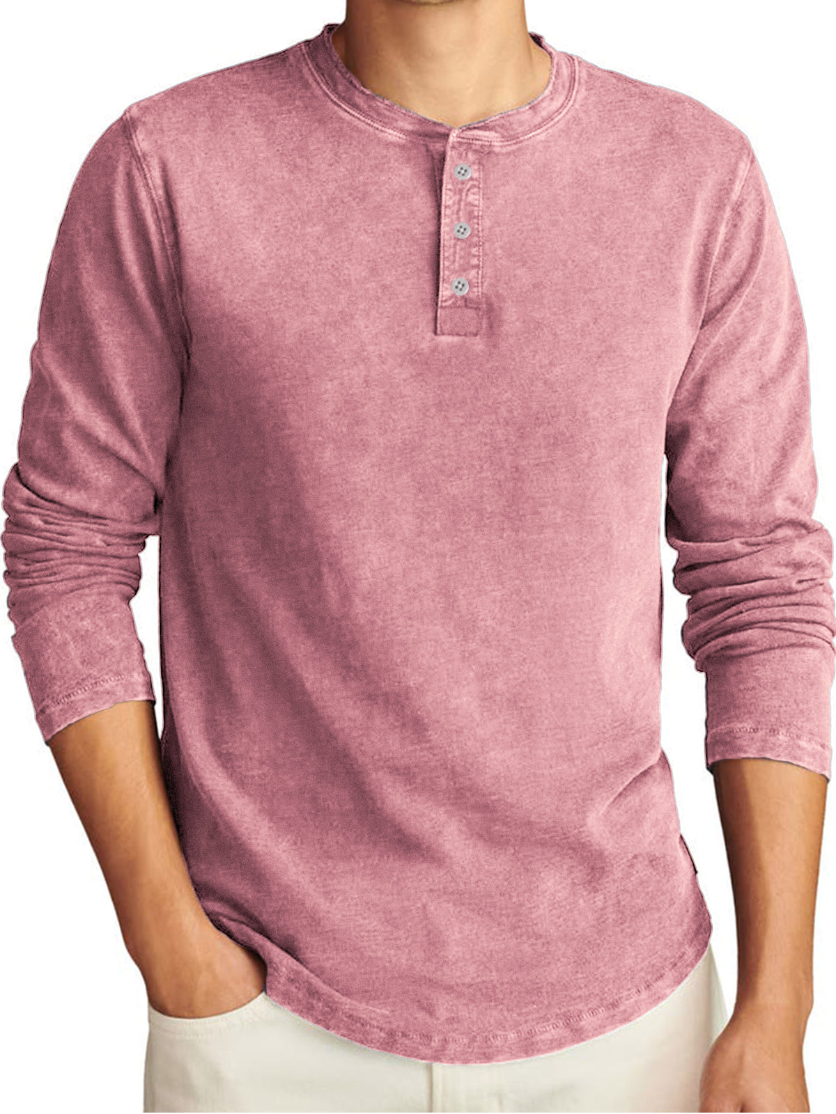Men's Vintage Distressed Long Sleeve Washed Casual T-Shirt Henley Shirt