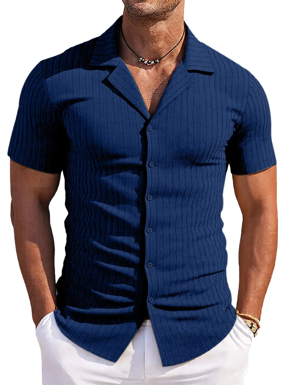 Men's Casual Solid Color Jacquard Short-sleeved Cardigan