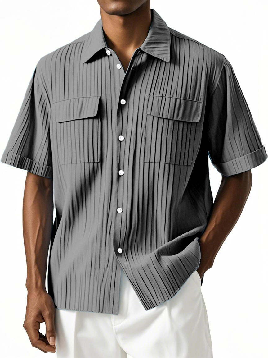 Men's Simple Hawaiian Comfort Double Pocket Short Sleeve Shirt