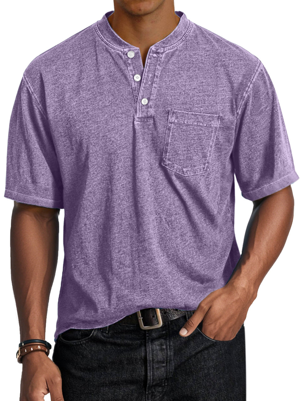 Men's Casual Retro Comfort Short Sleeve Button-Down Henley