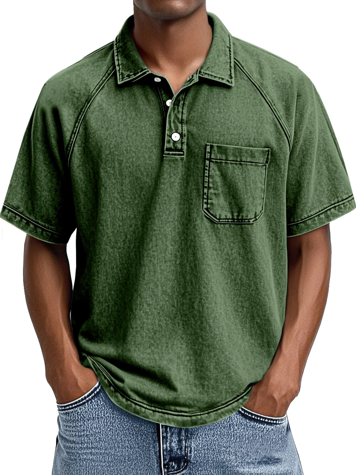 Men's Retro Casual Lapel Raglan Short Sleeve Polo Shirt