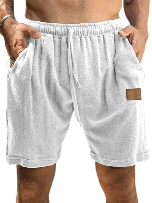 Men's Textured Comfort Embroidered Logo Holiday Casual Lace-Up Shorts with Side Pockets