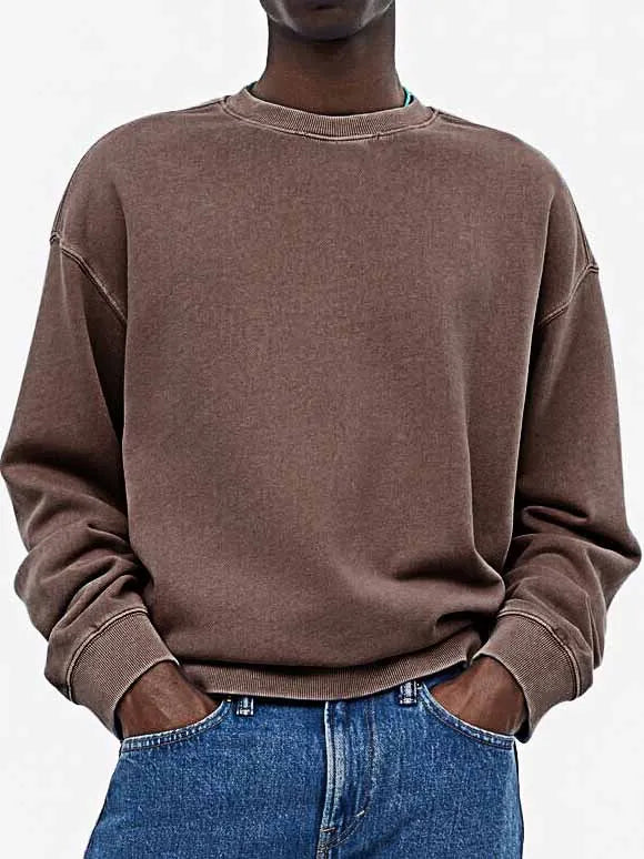Men's Fashionable Casual Distressed Washed Long-sleeved Crew Neck Sweatshirt