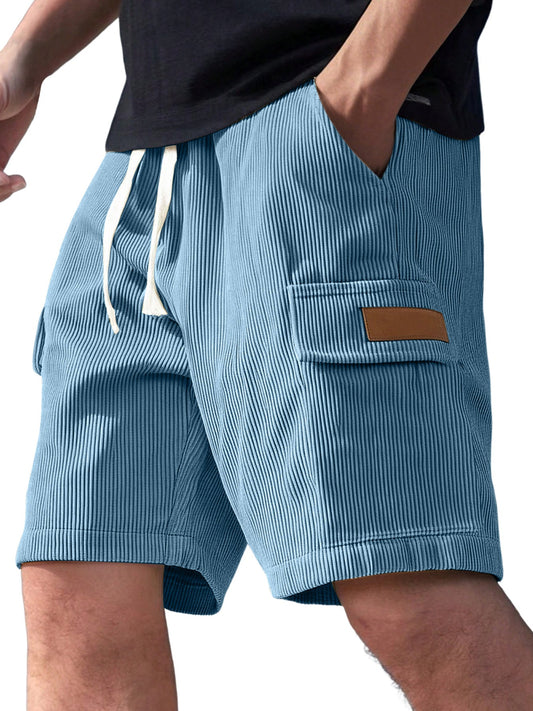 Men's Everyday Corduroy Multi-Pocket Embroidered Logo Drawstring Cargo Shorts