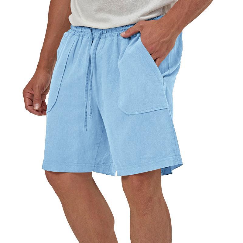 Men's Linen Casual Vacation Double Pocket Drawstring Elastic Waist Shorts Cropped Pants