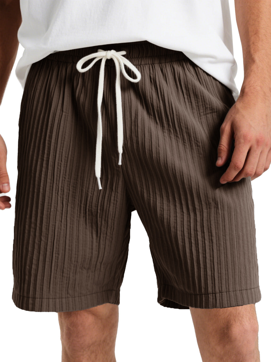 Men's Fashion Casual Striped Fabric Lace-up Loose Shorts