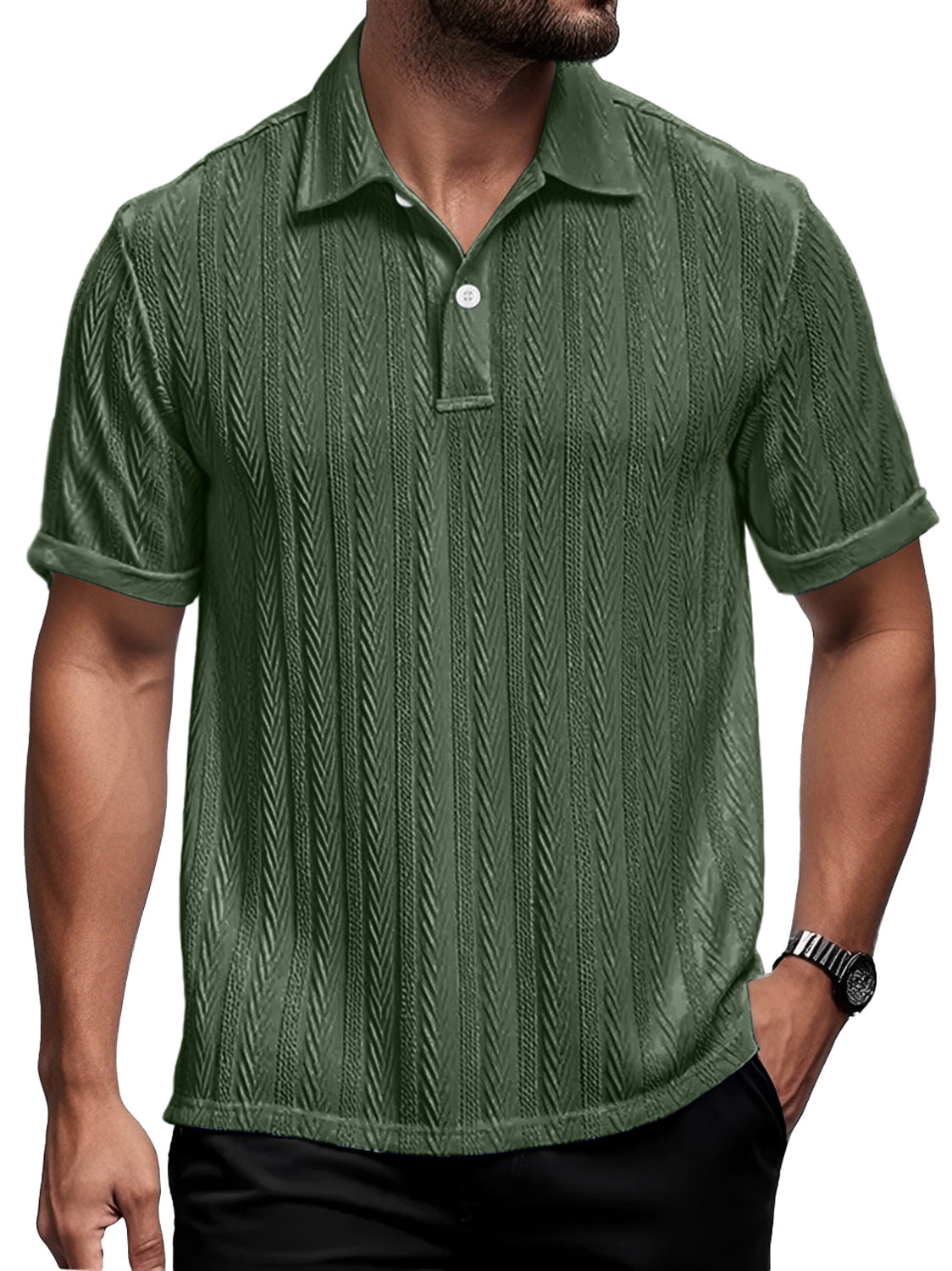 Men's Daily Casual Lapel Texture Comfortable Short-sleeved Polo Shirt