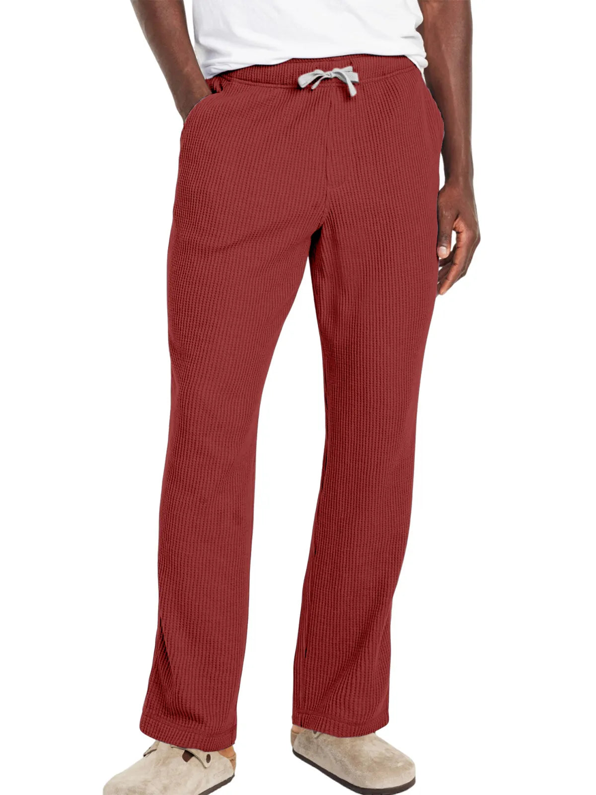 Men's Everyday Solid Color Loose Waffle Comfort Trousers
