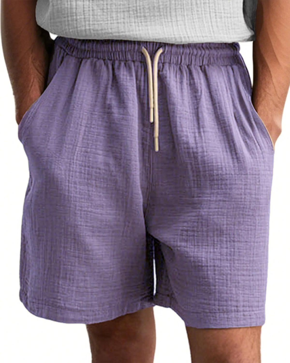 Men's Comfort Gauze Musilin Daily Casual Lace-Up Shorts with Pockets