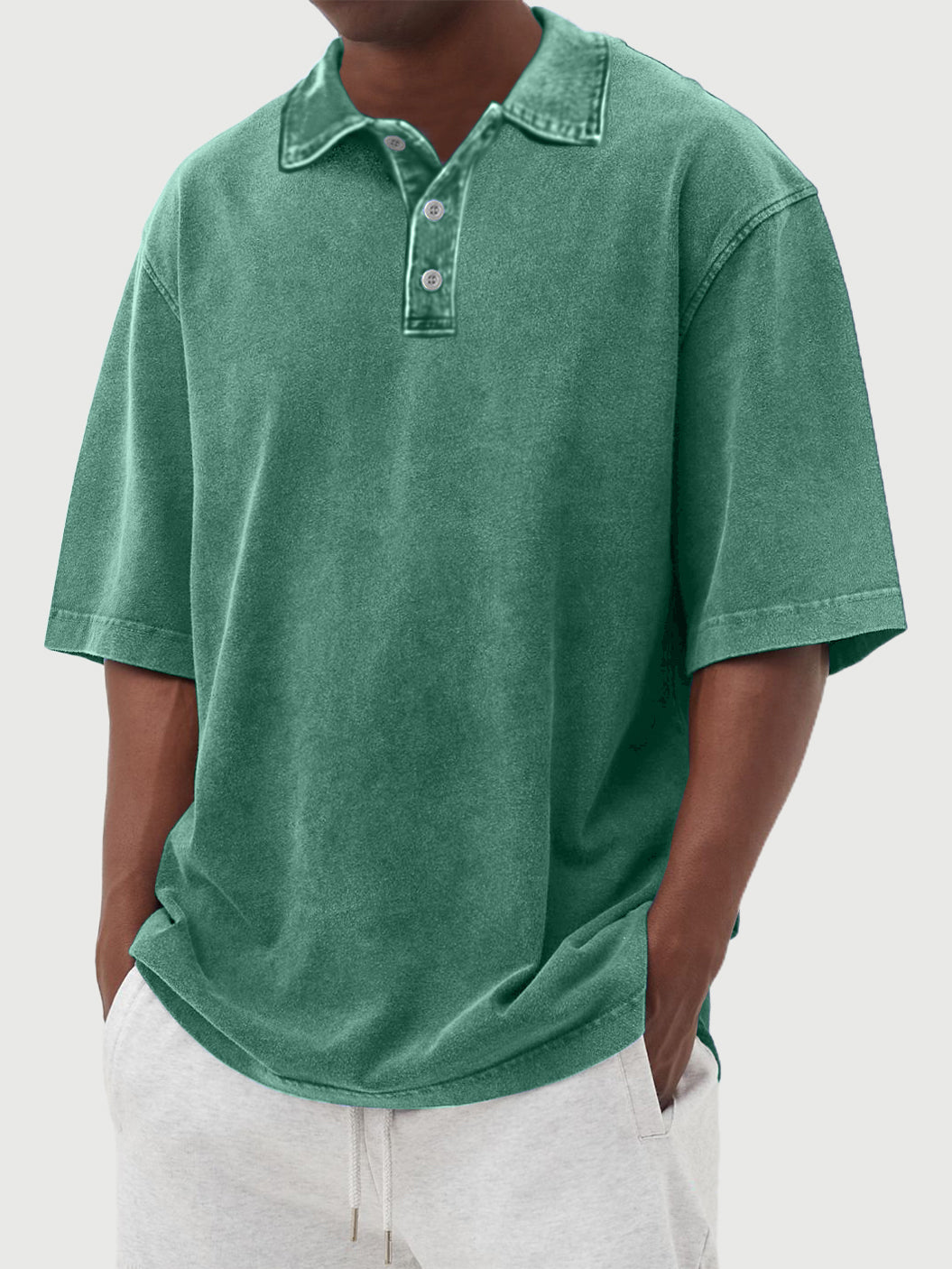 Men's washed and distressed 100% cotton daily casual POLO shirt