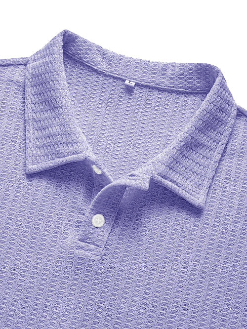 Men's Fashionable Retro Waffle Fabric Short Sleeve Polo Shirt