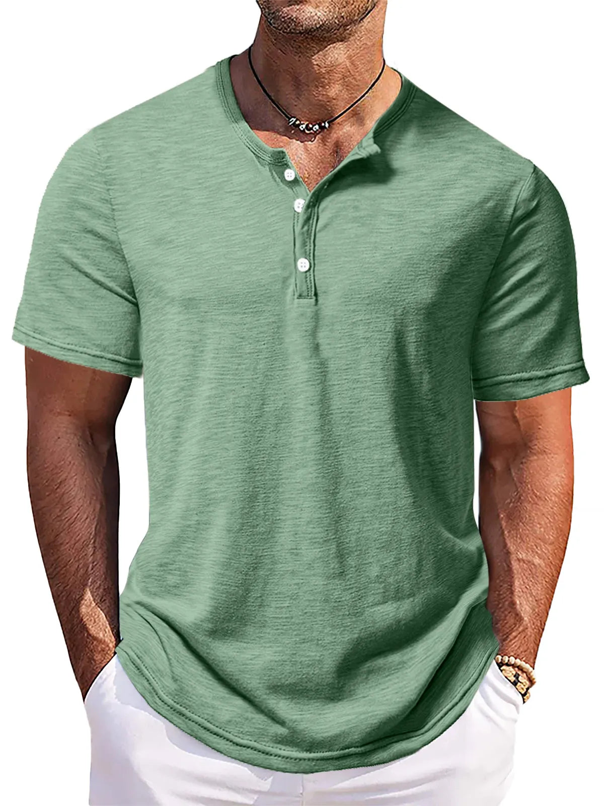 Men's Solid Color Comfort Button-down Short Sleeve Henley