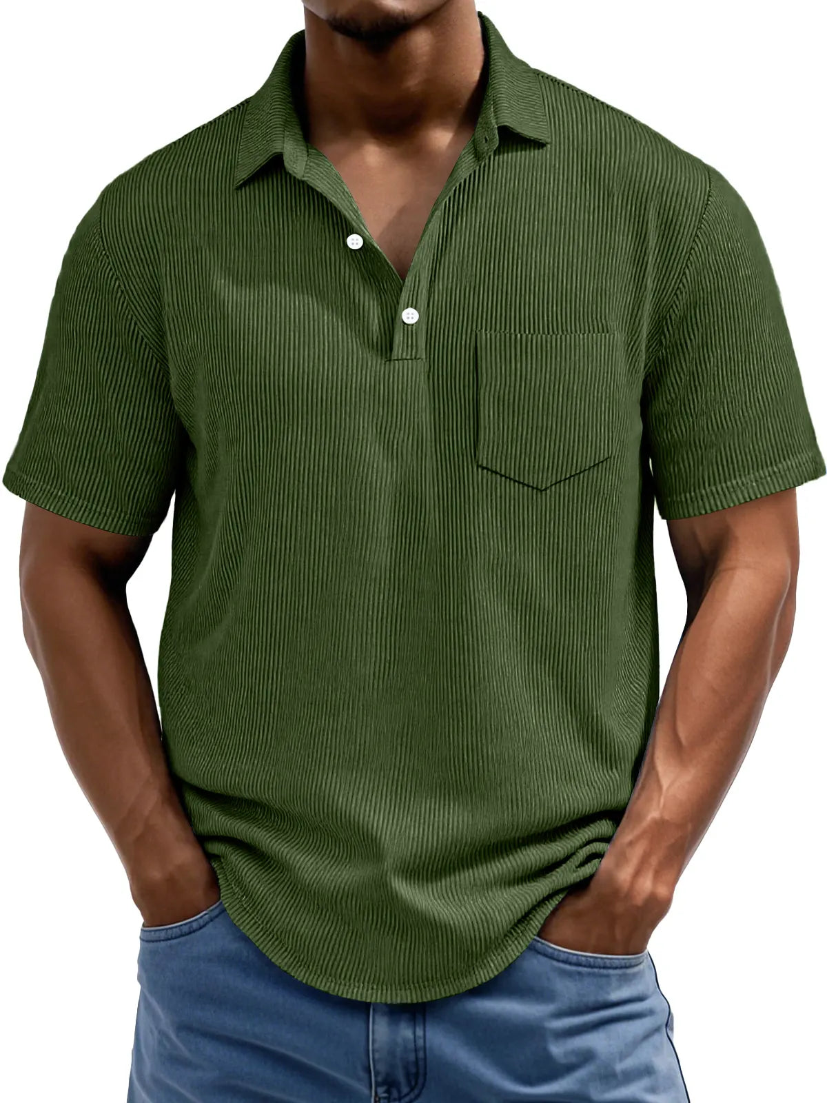 Men's Daily Rip Texture Casual Lapel Button Pocket Short Sleeve Polo Shirt