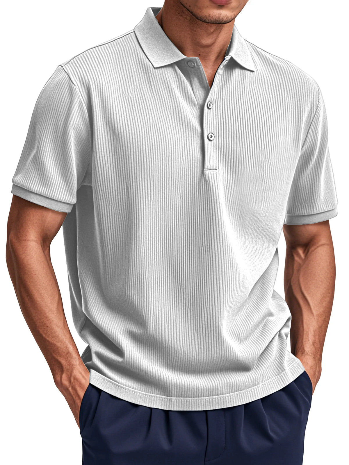 Men's Daily Simple Vertical Pit Short-sleeved Button Polo Shirt