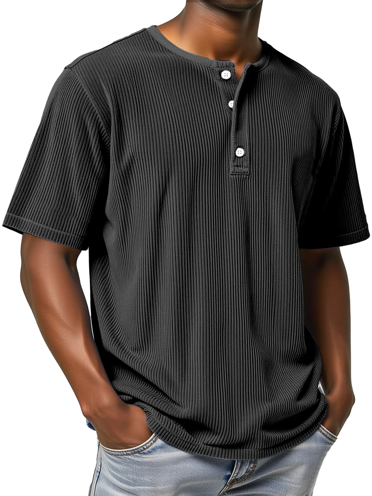 Men's Casual Simple Solid Color Pit Short-sleeved Henley Shirt