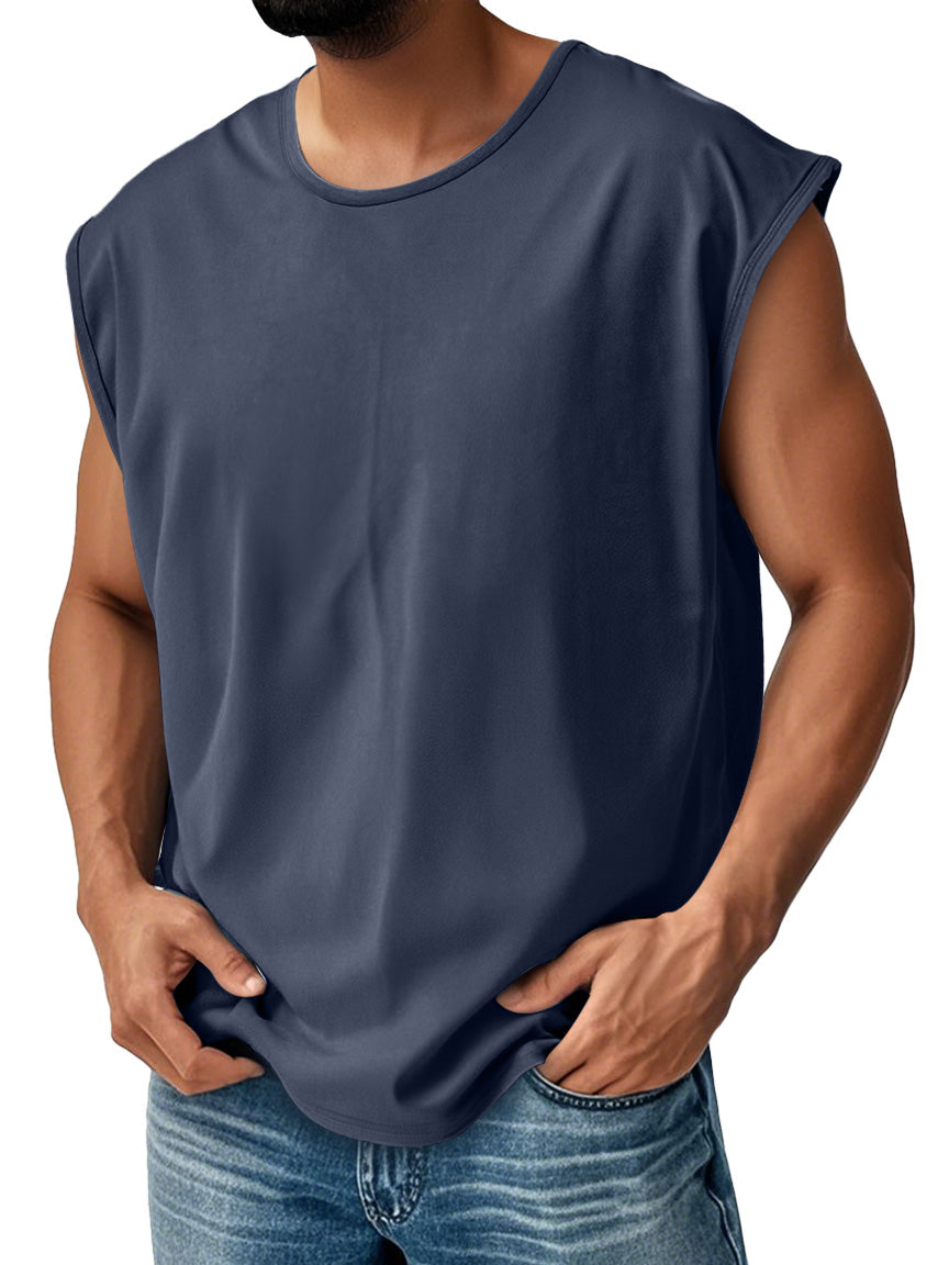 Men's Daily Pure Cotton Round Neck Waistcoat Solid Color Comfortable Sleeveless Vest