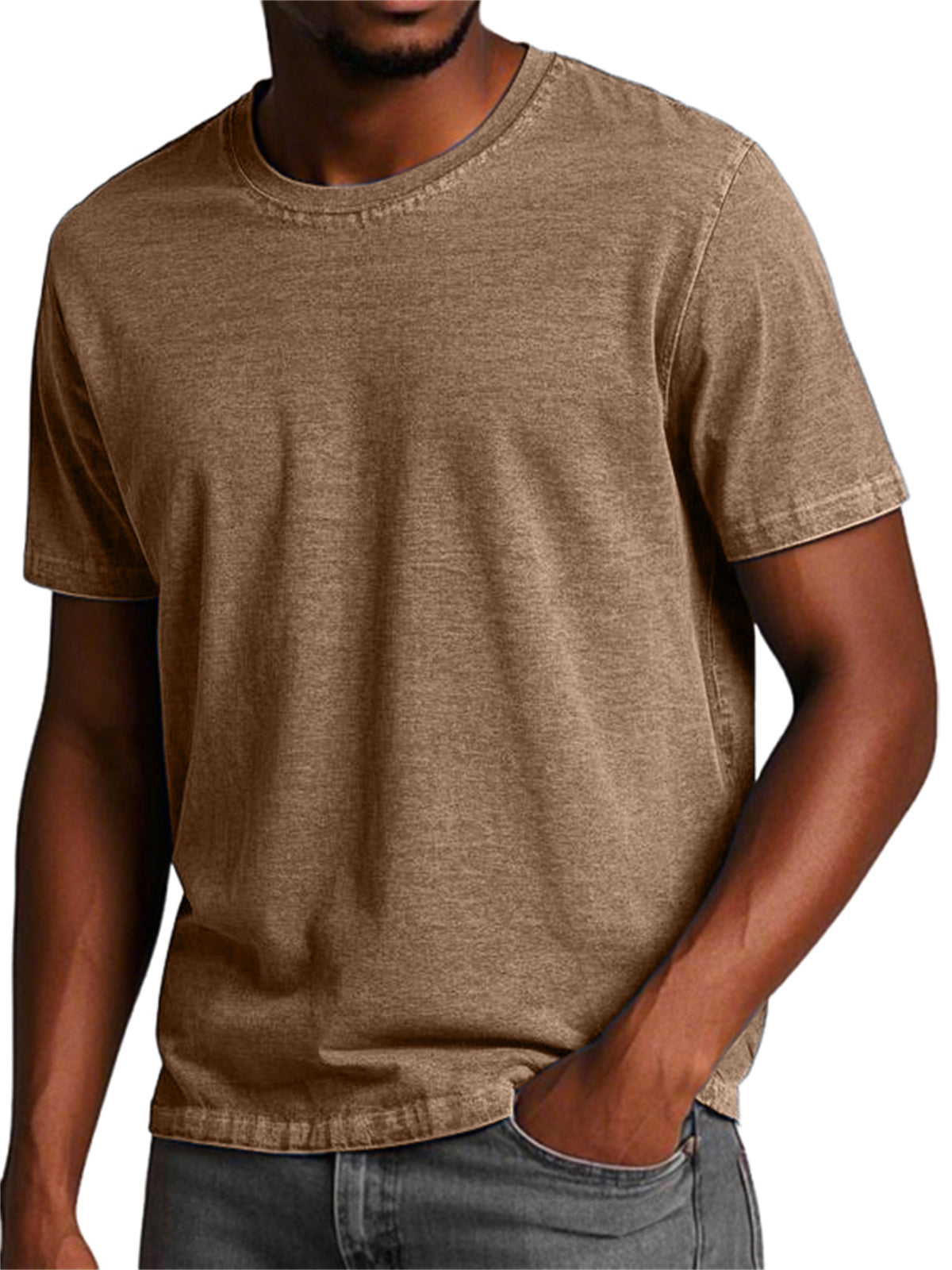 Men's 100% Cotton Washed And Distressed Retro Casual Round Neck Short-sleeved T-shirt