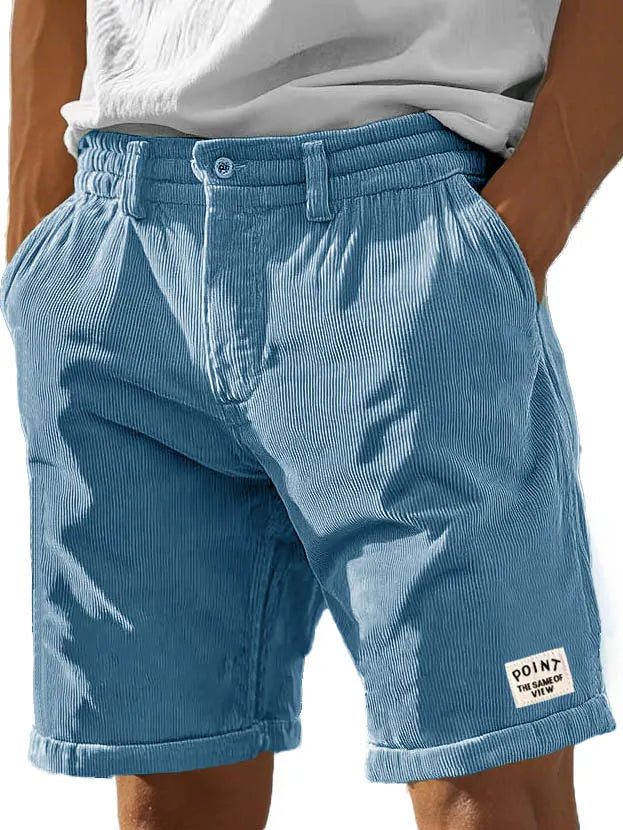 Men's Fashion Casual Corduroy Logo Embroidered Pocket Lace-up Shorts