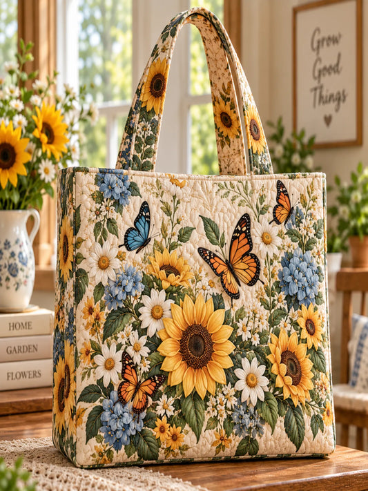 Floral Cross Butterfly Patchwork Quilted Tote Bag