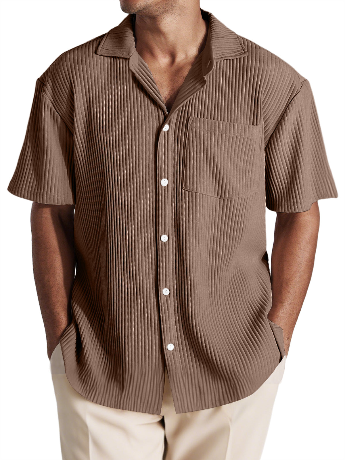 Men's Casual Pit Lapel Button-Down Comfortable Short-Sleeved Shirt