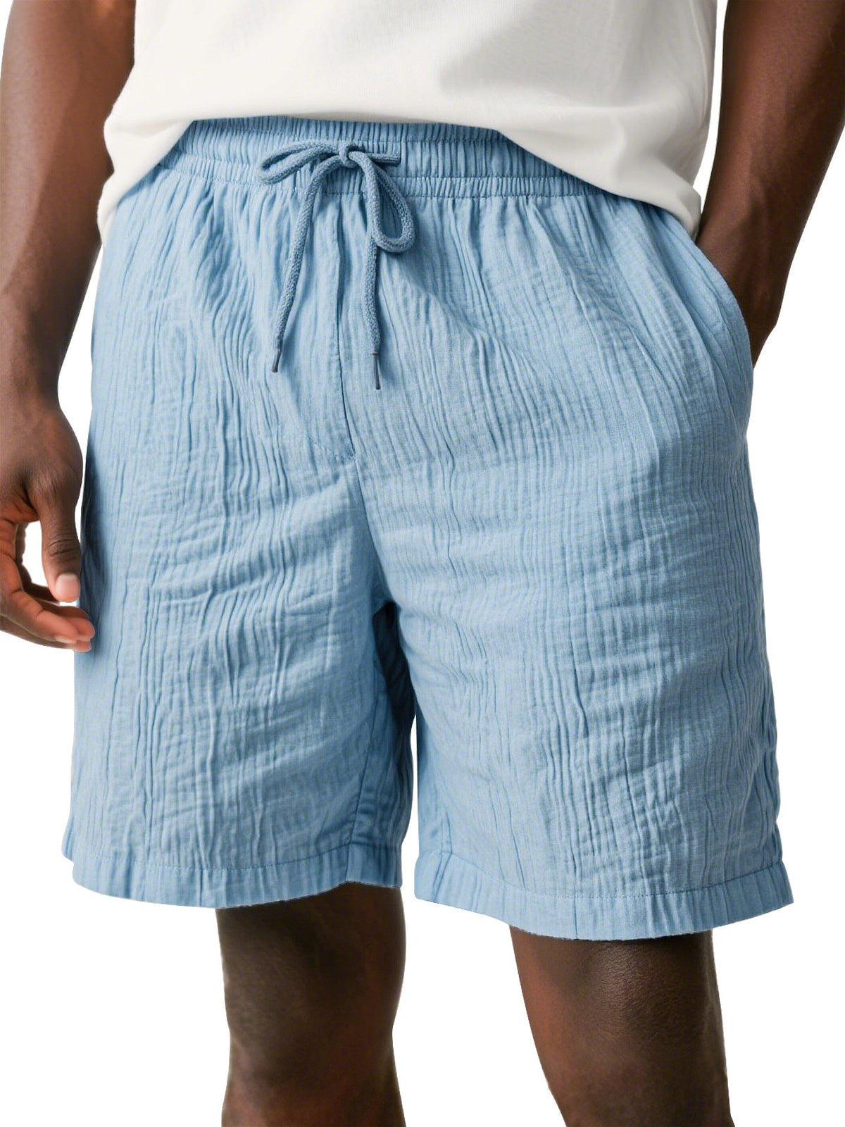 Men's Daily Pleated Texture Drawstring Elastic Waist Casual Shorts
