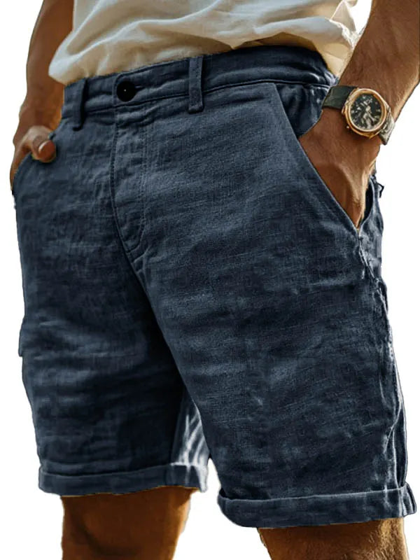Men's Fashion Retro Hemp Fabric Pocket Casual Shorts