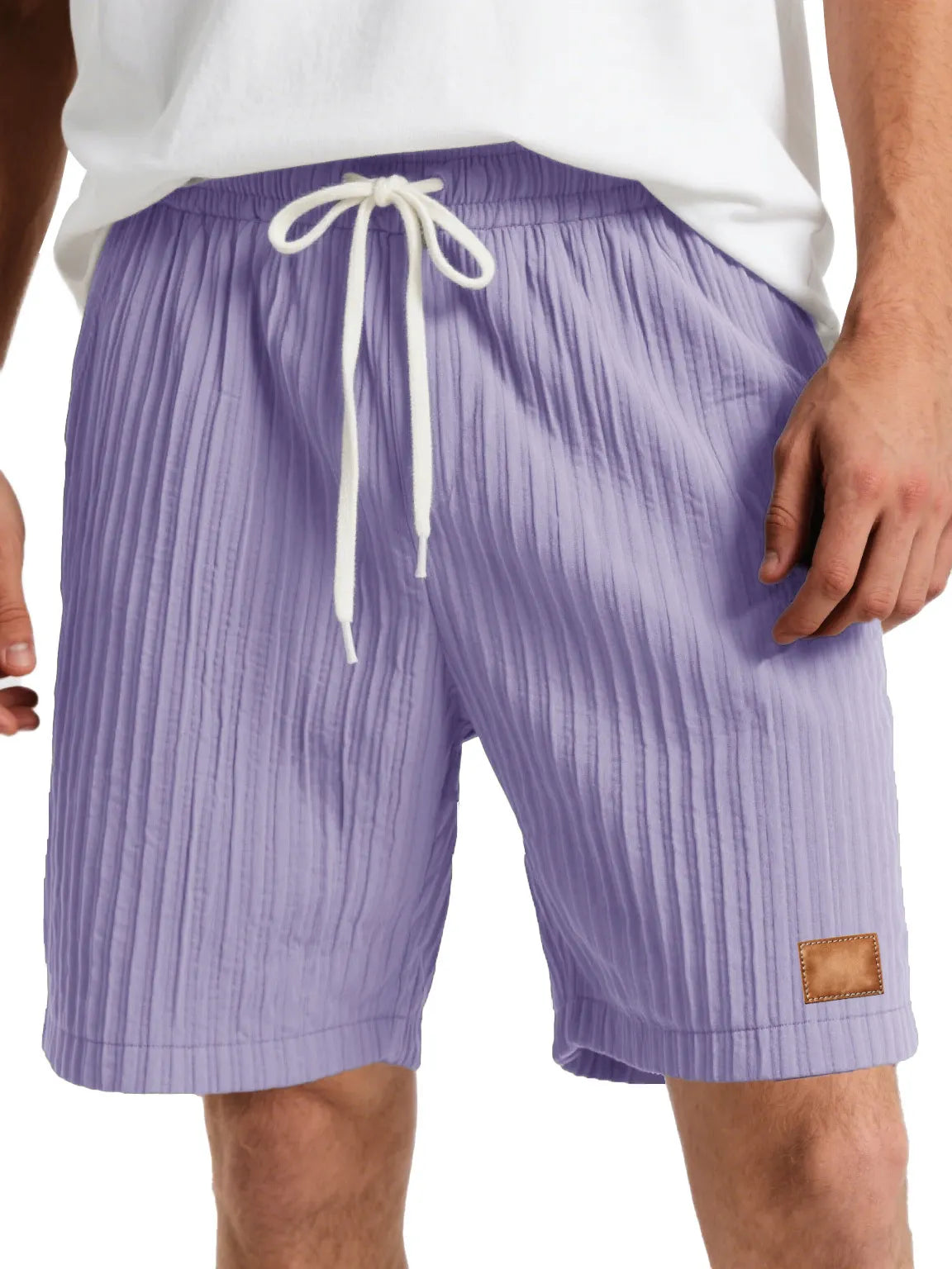 Men's Fashion Casual Striped Fabric Embroidered Logo Lace-up Loose Shorts