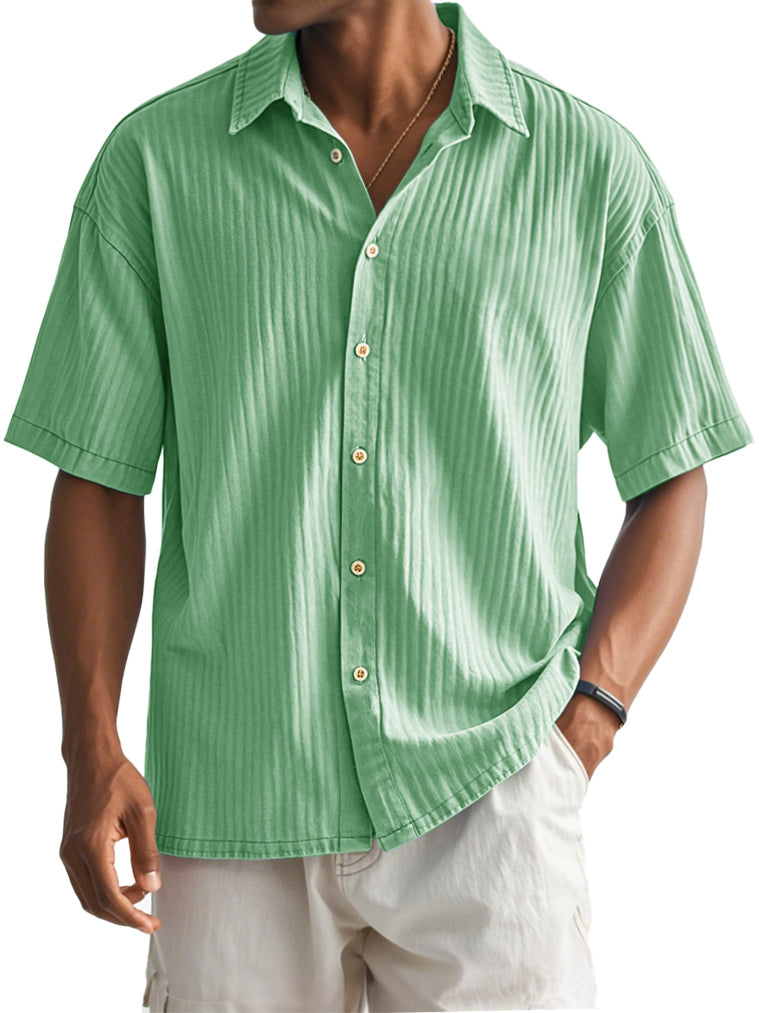 Men's Fashion Casual Ribbed Fabric Short-sleeved Lapel Shirt