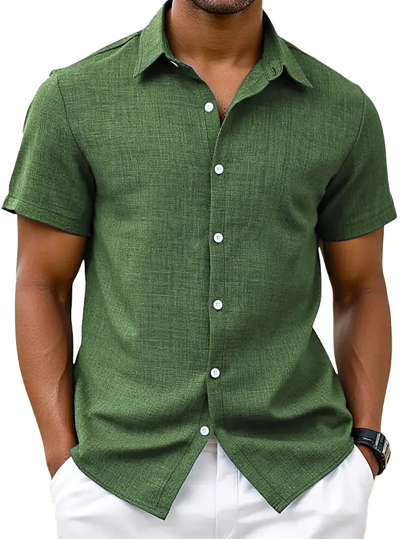 Men's Simple Hawaiian Solid Color Comfortable Loose Short-sleeved Shirt