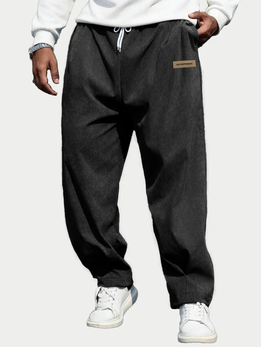 Men's Fashion Casual Sports Corduroy Fabric Logo Embroidered Pocket Trousers