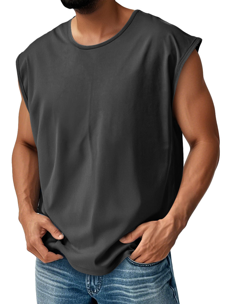 Men's Daily Pure Cotton Round Neck Waistcoat Solid Color Comfortable Sleeveless Vest