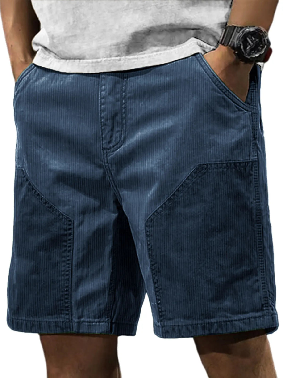 Men's Stylish Retro Corduroy Contrasting Casual Loose Cargo Shorts