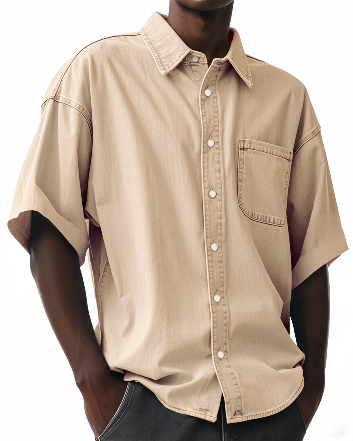 Men's Comfortable Vintage Lapel Short Sleeve Shirt With Chest Pocket