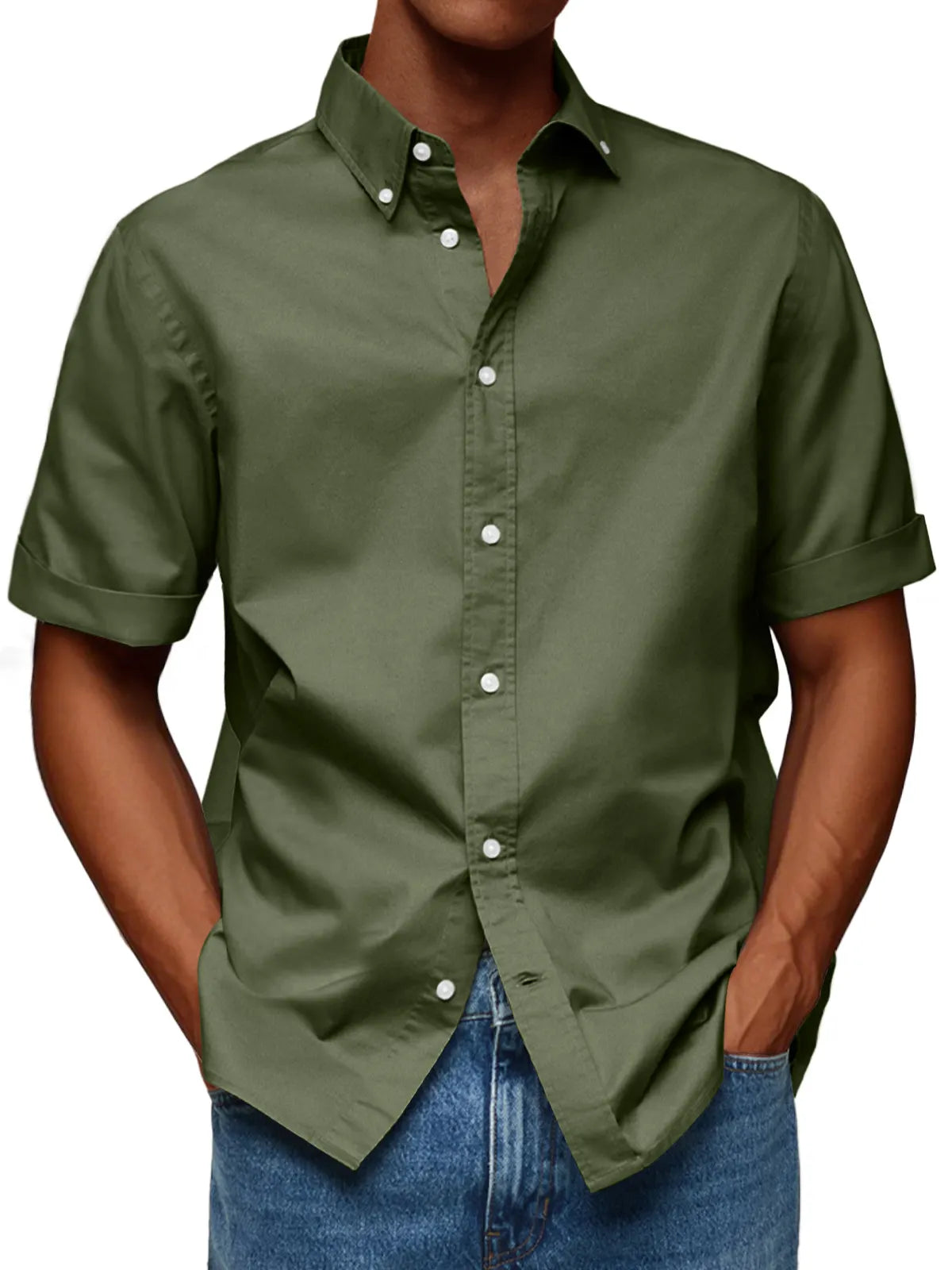 Men's Fashion Casual Lapel Solid Color Comfortable Short Sleeve Shirt