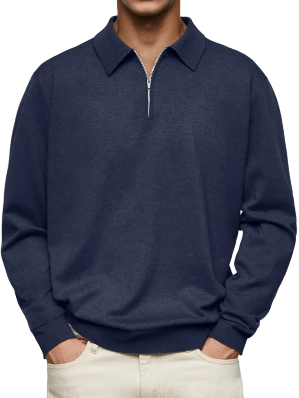 Men's Casual Fashion Lapel Zipper Solid Color Comfortable Sweatshirt